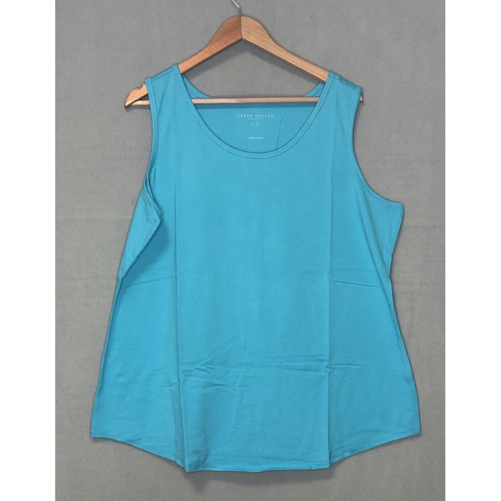 Susan Graver Vivd Aqua Essentials Cotton Modal Scoop Neck Sleeveless Tank Sz XL
